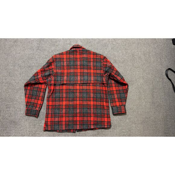 Johnson Woolen Mills Double Cape Jac Shirt Vintage Wool Red Green Plaid Mens XL - Picture 2 of 15